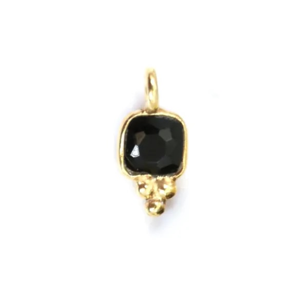 Black Onyx Charm quadratisch facettiert gefasst 925er Silber vergoldet 5x11mm x 1Stk