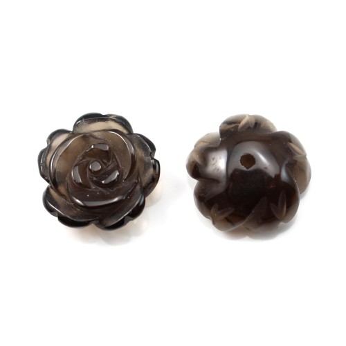 Cabochon quartez fume fleur  15mm x 1pc