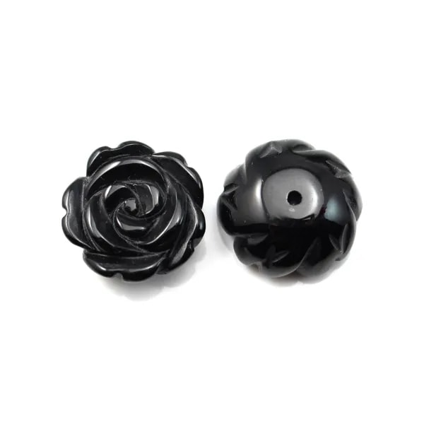 Cabochon agate noir flower 15mm x 1pc