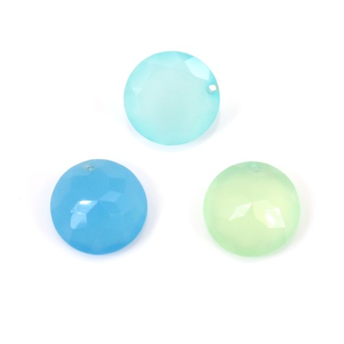 Pendentif calcédoine teinté rond facette 15mm x 1pc