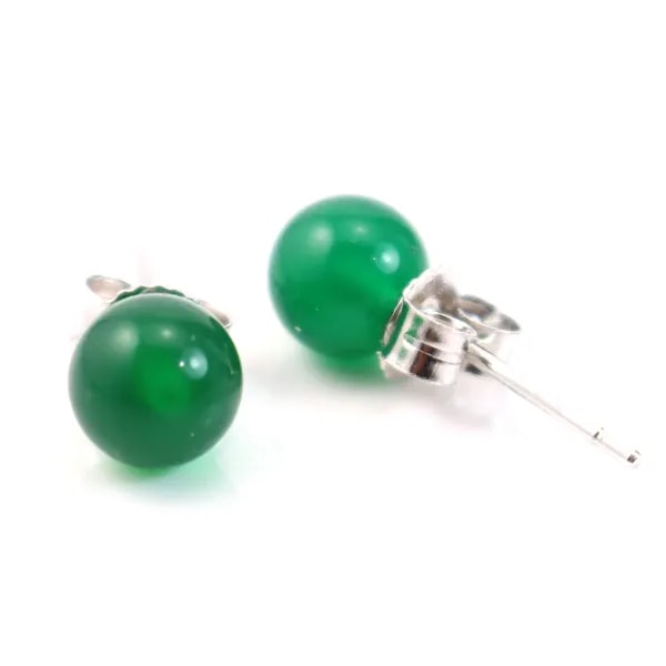 Boucles d'oreilles : agate vert ronde argent 925 6mm x 2pcs 