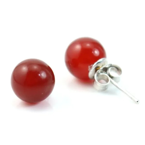 Earrings : red onyx & silver 925 round 8mm x 2pcs  