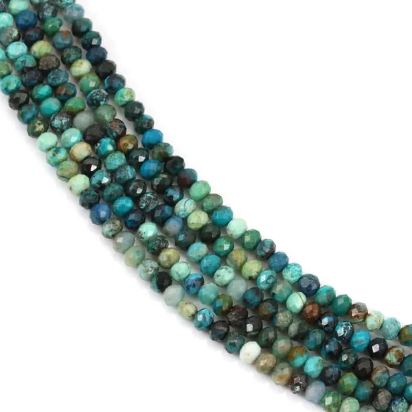 Azurite chrysocolla redonda facetada 3x4mm x 40cm