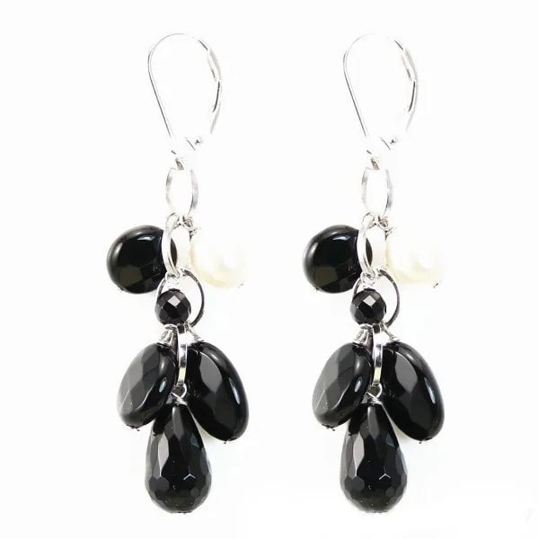 Boucles d'oreilles agate vert &perles d'eau douce argent 925 dormeuse x 2pcs
