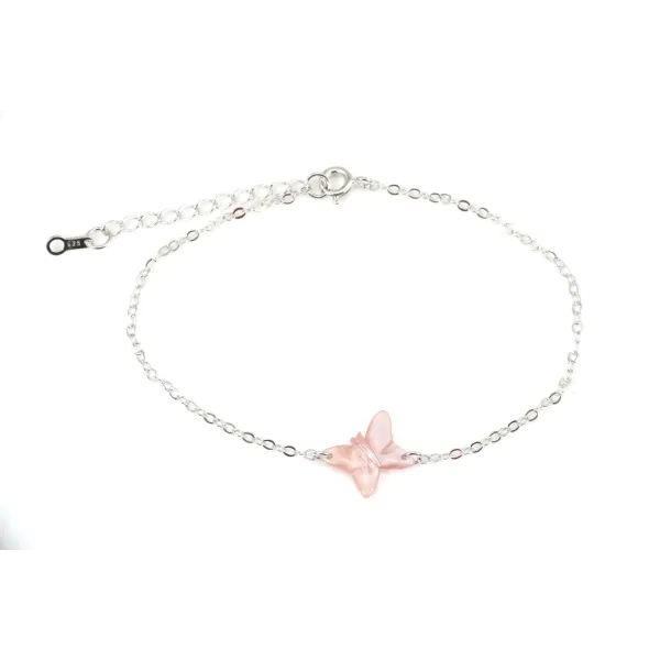 Bracelet chaîne argent 925 papillon en nacre rose