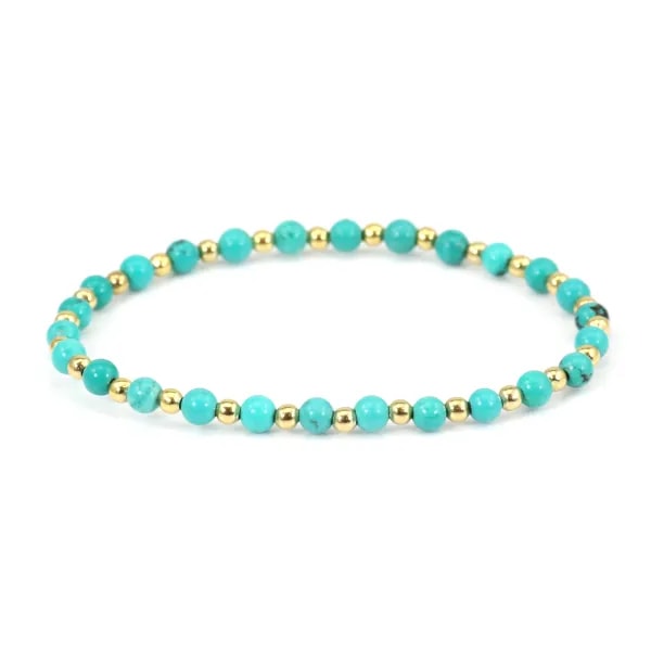 Bracelet turquoise reconstituée 4mm, avec perles dorées x 1pc