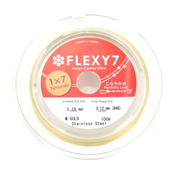 Cabo de aço de 7 fios com bainha de nylon dourado 0,18 mm x 100 m