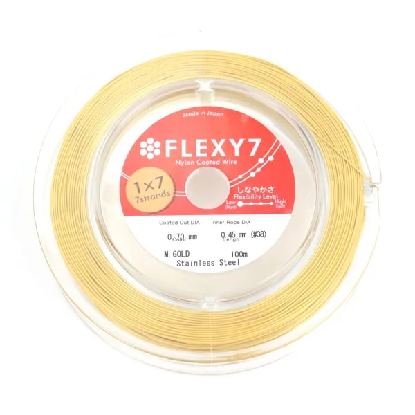 Cavo d'acciaio a 7 fili inguainato in nylon placcato oro 0,18 mm x 100 m