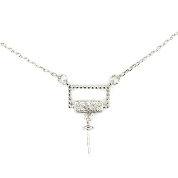 Chaîne en argent 925 rhodié  maille ovale & zirconium pour perle semi percé x 40cm