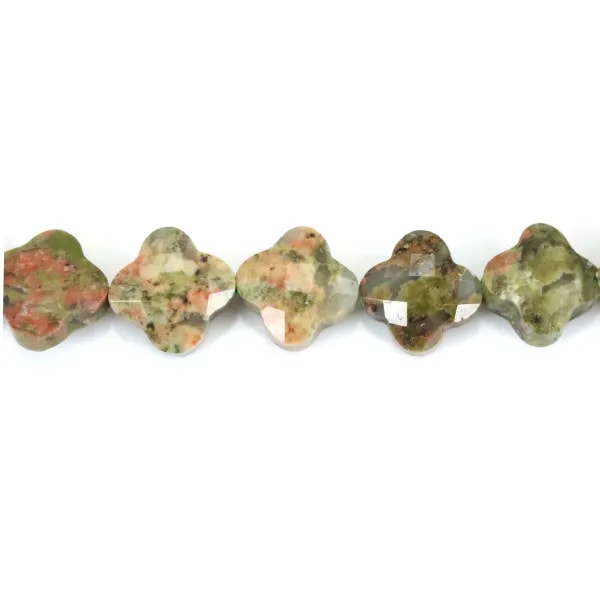 Unakite trèfle facetté 10mm x 40cm