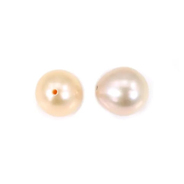 Perle d'eau douce semi-percée ovale couleur saumon 9-10mm x 1pc