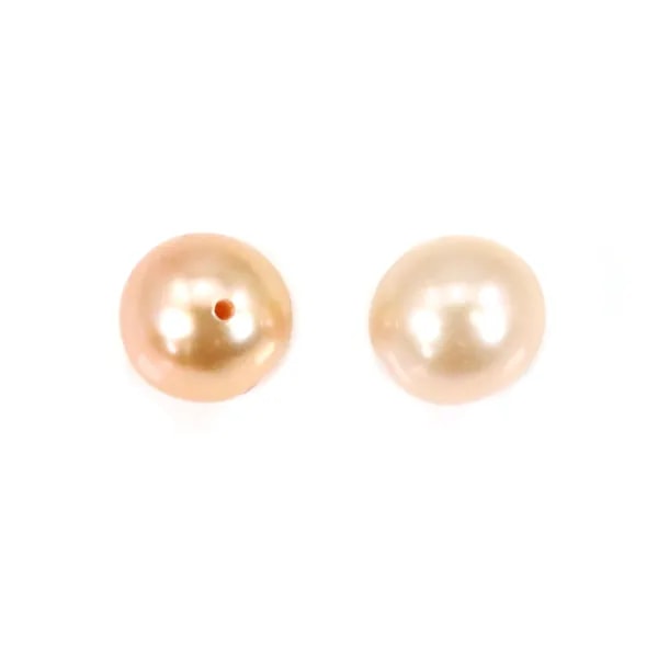 Perle de culture d'eau douce, semi-percée, saumon, ronde, 9.5-10mm x 1pc