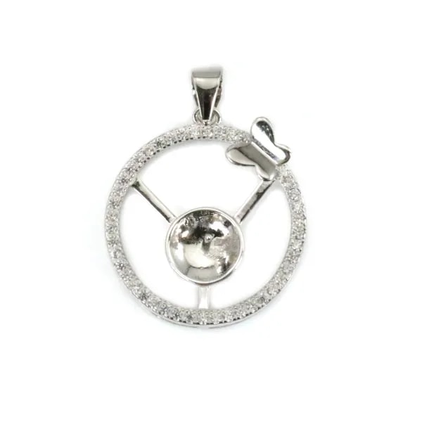 Bélière couronne 20mm  en argent 925 rhodié pour perle semi-percée  x 1pc