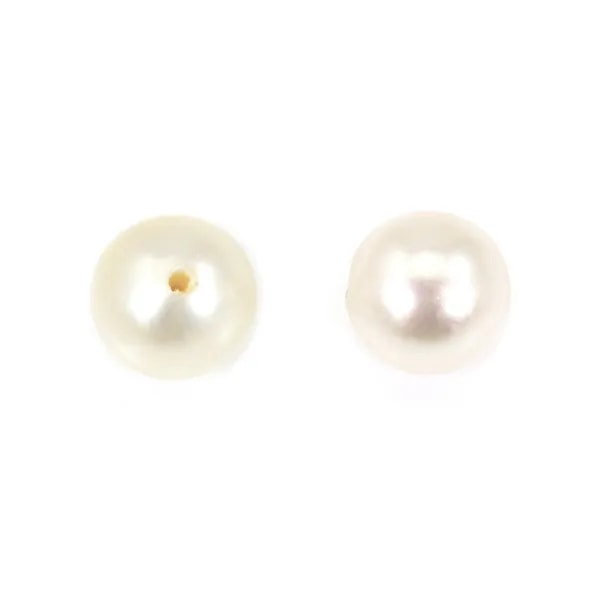 Perle de culture d'eau douce, semi-percée, blanche, ronde, 6.5-7mm x 1pc