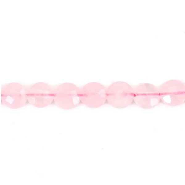 Quartz rose ronde plate facetté 8mm x 6 pcs