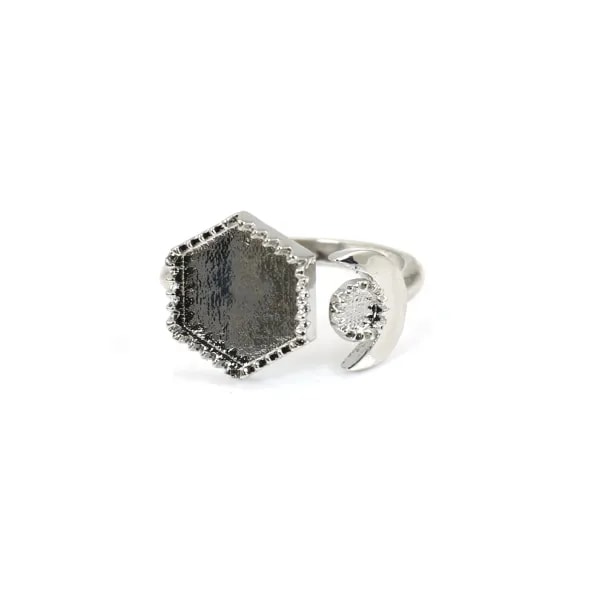 Anello regolabile per cabochon esagonale e rotondo - Argento x 1 pz