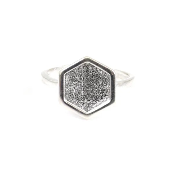 Anel ajustável para cabochão hexagonal de 10 mm - Prata 925 x 1 unidade