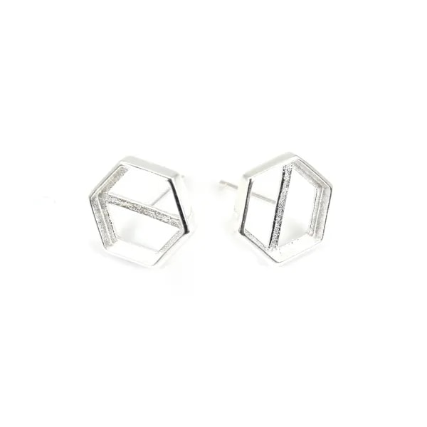 Hexagon cabochon earring 10mm - Silver 925 x 2pcs