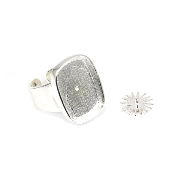 Anillo cabujón rectángulo & redondo - Plata 925 x 1pc