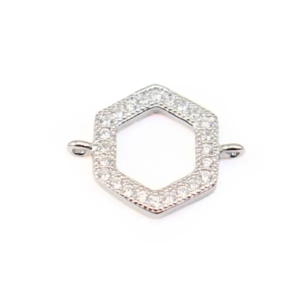 Espaciador hexágono strass 10x12mm - Plata 925 x 1pc