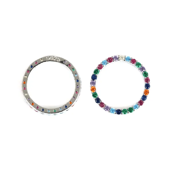 13.5mm Multicolored Pave Circle Charm - Zirconium Oxide & 925 Silver x 1pc