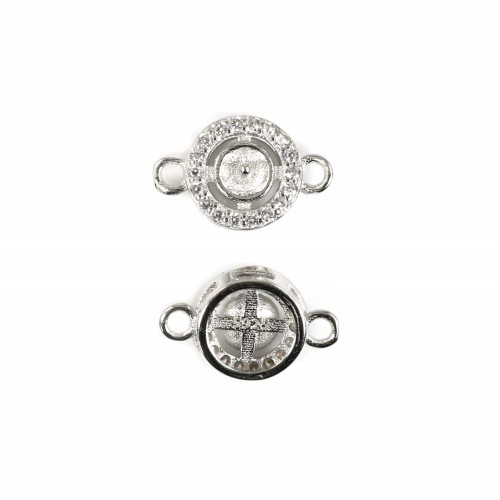 Intercalaire rond pavé pour semi percée 8x12mm - oxyde de zirconium & Argent 925 rhodié x 1pc