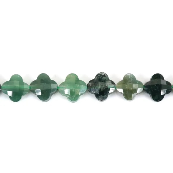 Agate mousse trèfle facetté 10mm x 40cm