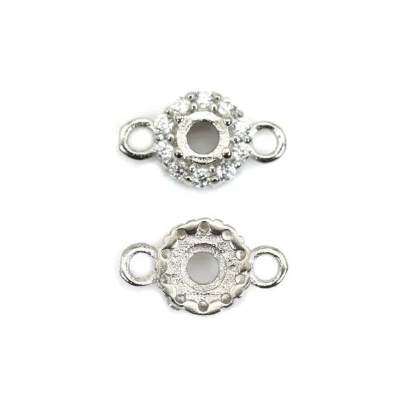 Inserto Pave Claw Set per cabochon da 3 mm - Ossido di zirconio e rodio argento 925 x 1 pz