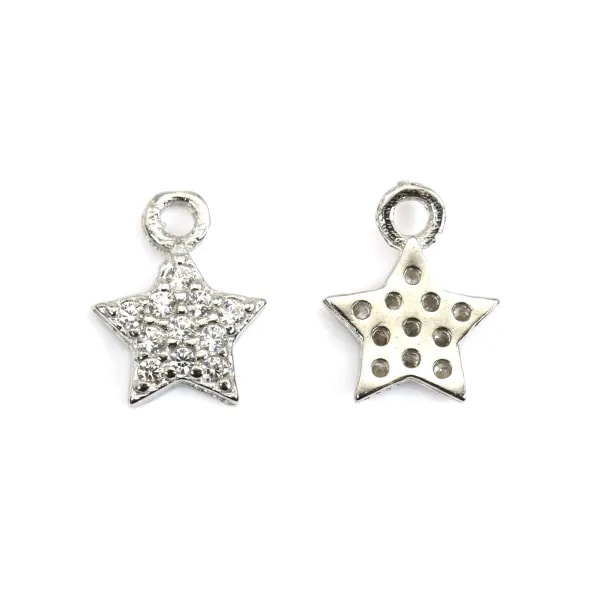 Breloque étoile 7x9mm - oxyde de zirconium & Argent 925 rhodié x 1pc