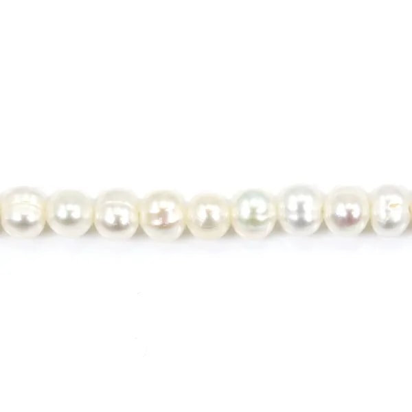 Perle de culture d'eau douce blanche, de forme ovale 3.5 * 5mm x 39cm