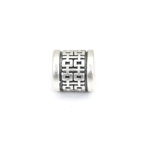 Perle intercalaire tube bonheur 8x8.5mm - Argent 999 niellé x 1pc