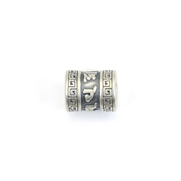 Perle intercalaire tube mantra tibétain 8x10mm - Argent 999 niellé x 1pc