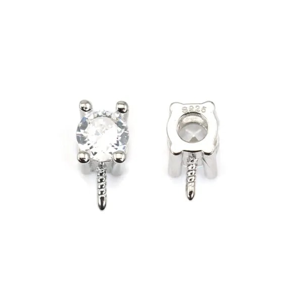 Bélière strass pour semi percé 8mm - oxyde de zirconium & Argent 925 rhodié x 1pc