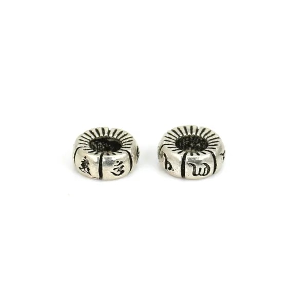 Mantra tondo tibetano perlina intercalare 3x7.7mm - Argento 925 niello x 1pc