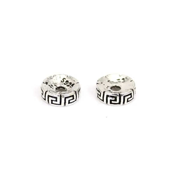 Perle intercalaire rondelle grecque 3x8mm - Argent 925 niellé x 1pc