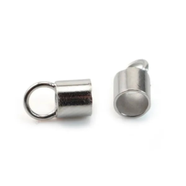 Terminators for cords, 925 Sterling Silver Rhodium  3mm x 4pcs 