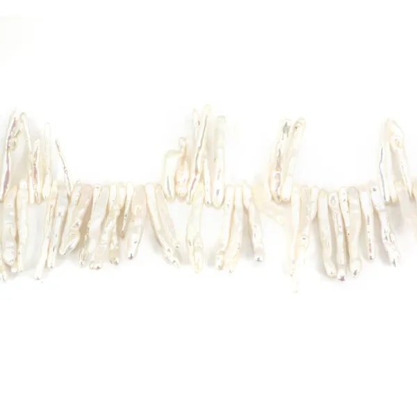Perles de culture d'eau Douce blanc forme baroque tube 15-20mm x 40cm