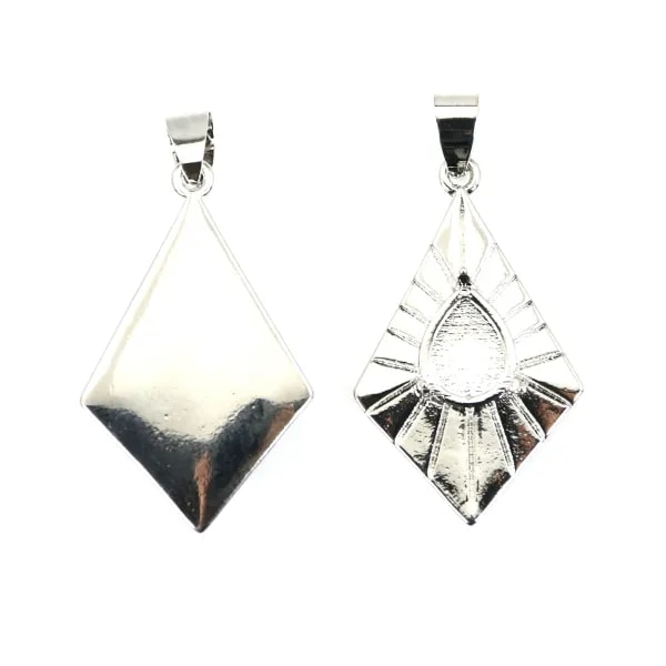 Pendentif losange pour cabochon goutte 8x10mm - Argenté x 1pc