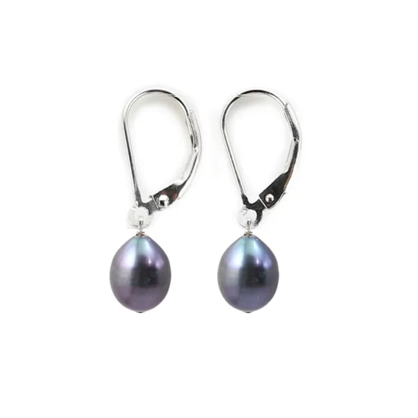 Boucle d'oreille perle d'eau douce noir 8mm x 2pcs