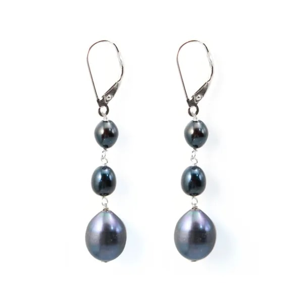 Bo argent 925 Perle d'eau douce noir 