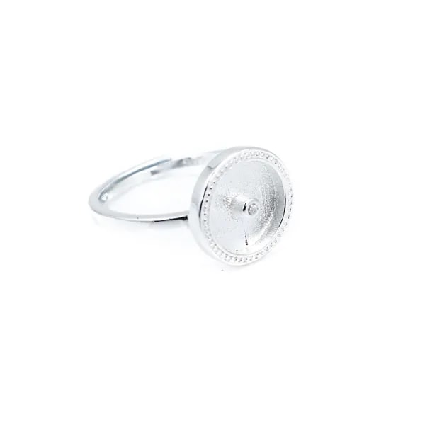 Anel ajustável para cabochão Donut de 10 mm - Óxido de zircónio e prata esterlina 925 x 1 unidade