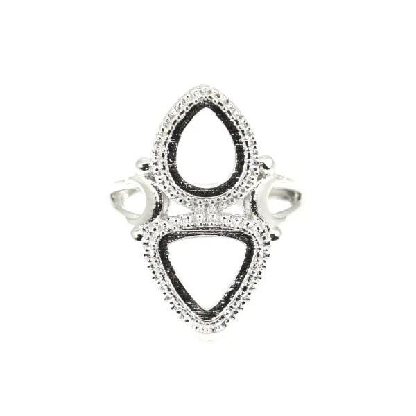 Bague réglable pour cabochon goutte & triangle - Argenté x 1pc