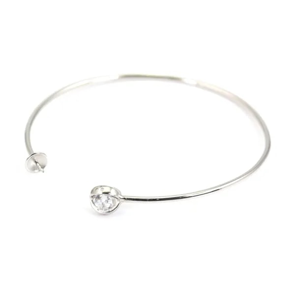 Argent 925 rhodié avec zirconium bracelet réglable pour perles semi percée 60mm x 1pc