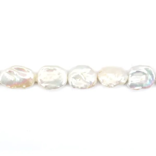 Perle de culture d'eau douce, blanche, keshi, 15-17mm x 40cm