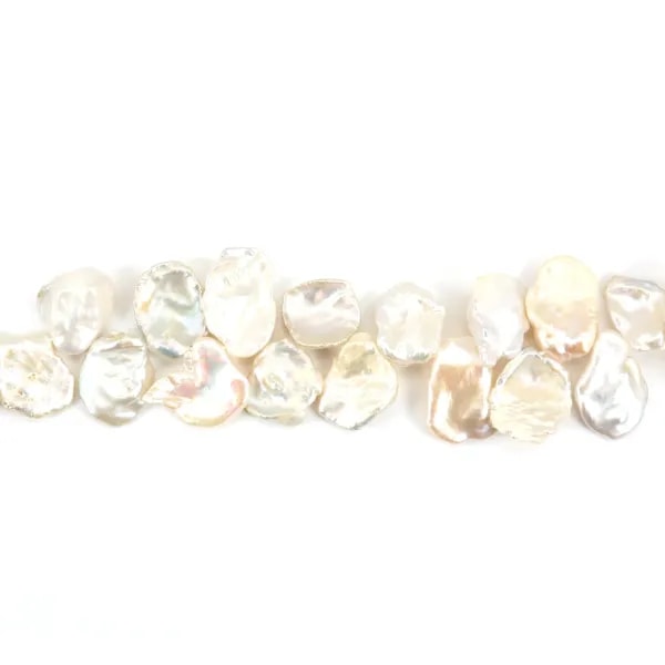 Perla cultivada de agua dulce, blanca, pétalo keshi, 14-16mm x 40cm