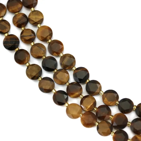 Oeil de tigre rond plat facetté 8mm x 40cm