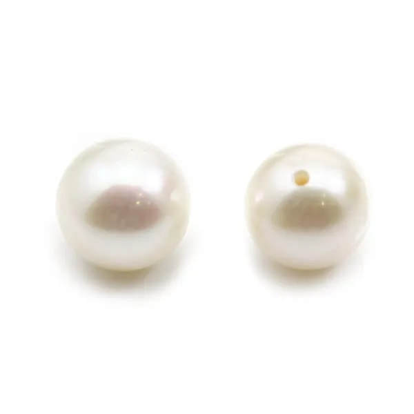 Perle de culture d'eau douce, semi-percée , blanche, ronde, 9.5-10mm x 1pc