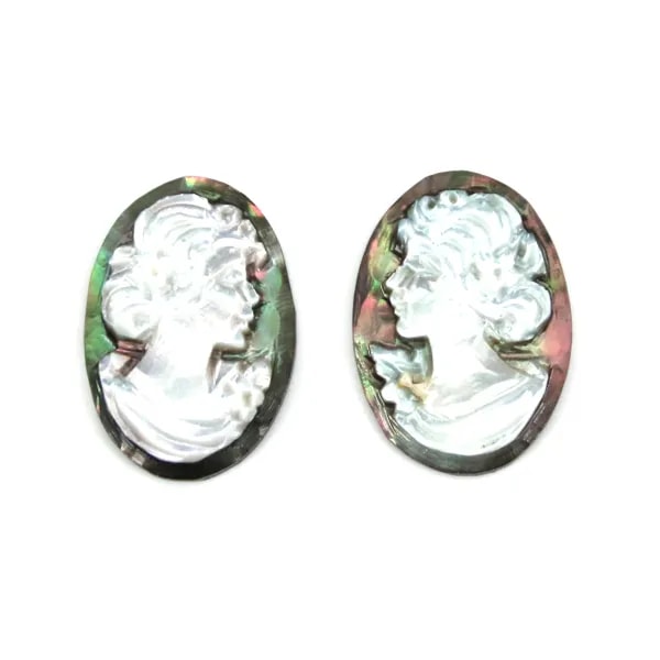 Cabochon Kamee Perlmutt grau oval Frau 13x18mm x 1Stk