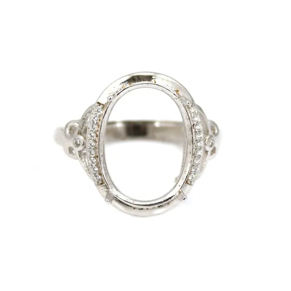 Einstellbarer Ring für Cabochon 13x18mm - Zirkoniumoxid & 925er Silber rhodiniert x 1Stk