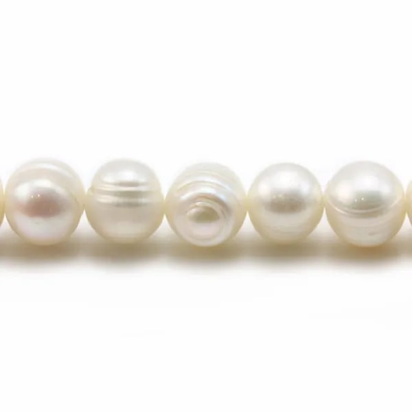 Perles de culture d'eau douce, blanche, ovale/irrégulière, 6-8mm x 36cm